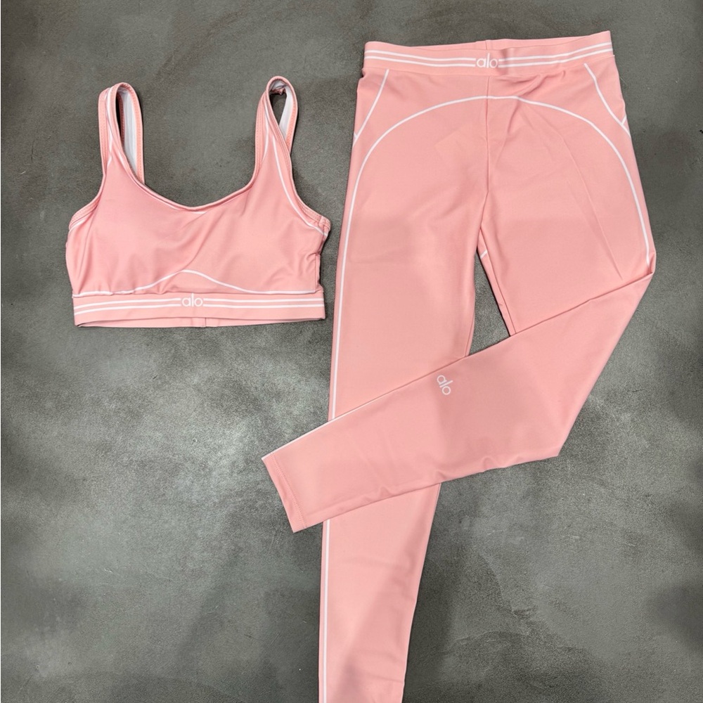 Alo Pink Seam-Detail Leggings & Sports Bra Set